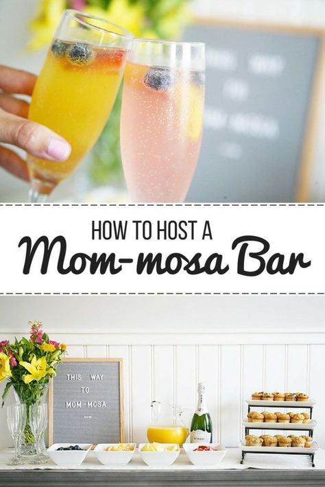 How to host a Mom-mosa bar Mom To Be Party Ideas At Home, Mom Mimosa Bar, Moms And Mimosas, Mom Osa Bar Ideas, Mommossas Bar, Mom Mosa Bar Baby Shower Ideas, Mom Mosas, Momosa Bar Baby Shower Ideas, Mom Osa Bar Mimosas