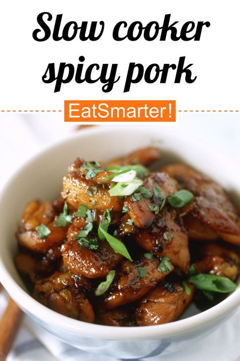 Protein-Power am Abend: Slow Cooker Spicy Pork - simple dish - A recipe idea by EAT SMARTER | Classic, Curry, Ragout, Ragout, Asian, North America, What to Cook Today?, Easy, Family, everyday meal, Home Cooking, Family friendly, Spicy, Sweet, Meat, Spices, Classic Sauce, Sweet Sauce, Dinner #pork #recipes Dinner Pork Recipes, Pork Stock, Dinner Pork, Pork Curry, Pork Fillet, Meal Planning Menus, Plum Sauce, Recipes To Try At Home, Salad Spinner