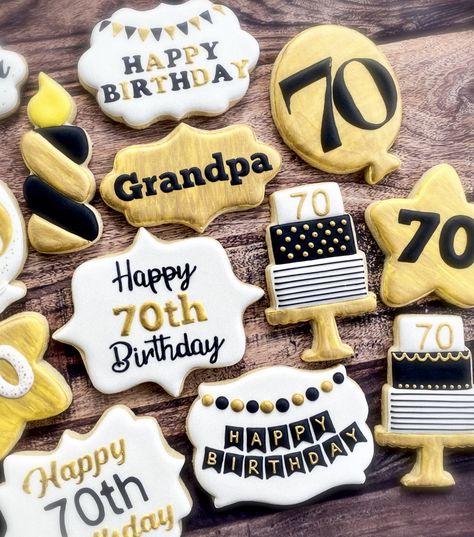 70th Birthday Cookies, 70th Birthday Cake For Men, Personalised Cookies, Golf Cookies, Gold Cookies, 70 Birthday, Cookie Birthday Party, Party Cake Table, 70th Birthday Decorations