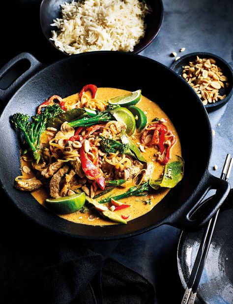 Our Thai-style peanut pork with Tenderstem recipe makes a quick dairy-free dinner. Serve with rice to soak up all the punchy flavours. Waitrose Recipes, Gammon Recipes, Thai Pork, Week Meals, Creamy Curry, Pork Curry, Tenderstem Broccoli, Pork Soup, Healthy Eating Breakfast