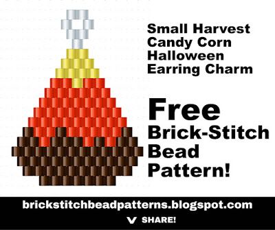 FREE pattern, word chart, printable pdf, Small Harvest Candy Corn Halloween Fall Beaded Brick Stitch Earring Charm.  Free brick stitch bead patterns at brickstitchbeadpatterns.blogspot.com Halloween Beadwork, Halloween Jewelry Diy, Candy Corn Earrings, Fall Bead, Beads Candy, Holiday Beading, Halloween Beads, Tourmaline Earrings, Beaded Earrings Tutorials