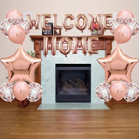 JumDaQ Welcome Home Letter Balloon Banner with Star Sequin Balloons for Home Family Party Decorat... Family Party Decorations, Party Ballons, Welcome Back Home, Welcome Home Parties, Rose Gold Ribbon, Gold Confetti Balloons, Happy New Home, Rose Gold Confetti, Rose Gold Balloons