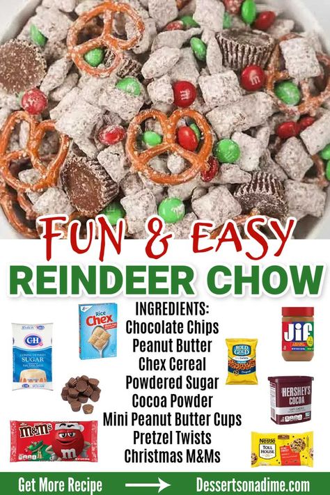 Reindeer Chow Recipe, Chex Snack Mix, Christmas Snack Mix, Reindeer Chow, Chex Mix Christmas, Chow Recipe, Cooking In The Classroom, Christmas Snack, Chex Cereal