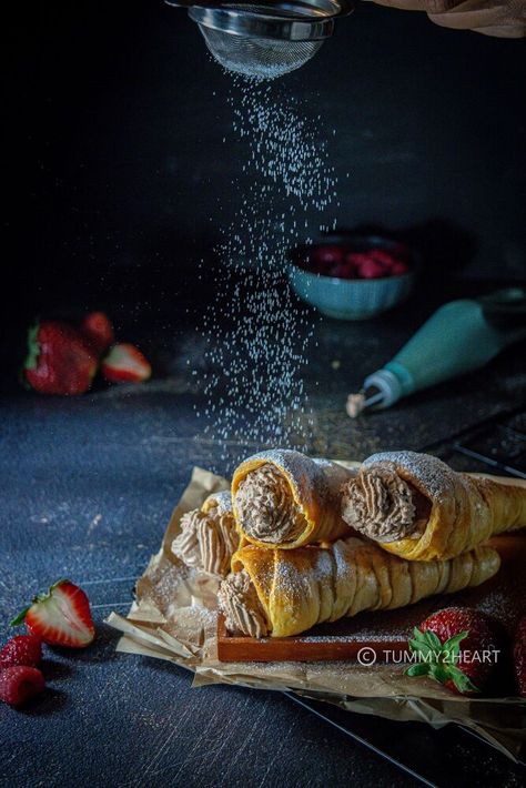 These flaky puff pastry horns filled with luscious chocolate cream are my favorite. They are super easy to make with puff pastry sheets,whipping cream and cocoa powder as basic ingredients. Cream horns molds are easily available in stores but here I made them with homemade molds made with aluminum foil and parchment paper. You can also use ice cream cones wrapped in non-stick foil . Here I filled this flakypuff pastry horns with some simple chocolate whipped cream. You can try the… Homemade Cream Horns, Cream Horns Recipe Puff Pastries, Puff Pastry Horns, Creme Horns, Meatball Recipe Without Breadcrumbs, Pastry Horns, Cream Filled Horns, Cream Filled Puff Pastry, Filled Puff Pastry