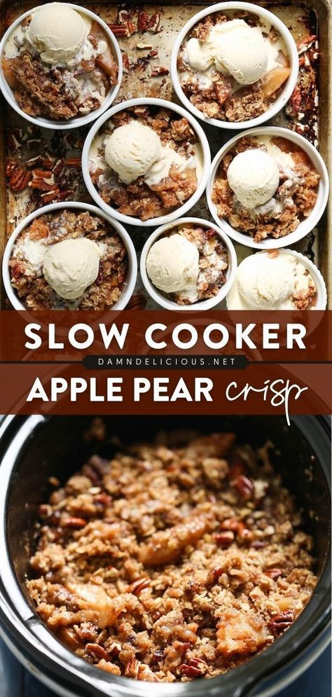 27 reviews · 4 hours · Vegetarian · Serves 8 · Another crockpot recipe to love! From the filling to the topping, this Apple Pear Crisp takes only 15 minutes of prep before throwing into the slow cooker. So easy! Enjoy this summer dessert with… Apple Pear Crisp, Slow Cooker Apple, Pear Crisp, Pear Dessert, Slow Cooker Apples, Crock Pot Desserts, Pear Recipes, Easy Slow Cooker Recipes, Crisp Recipe