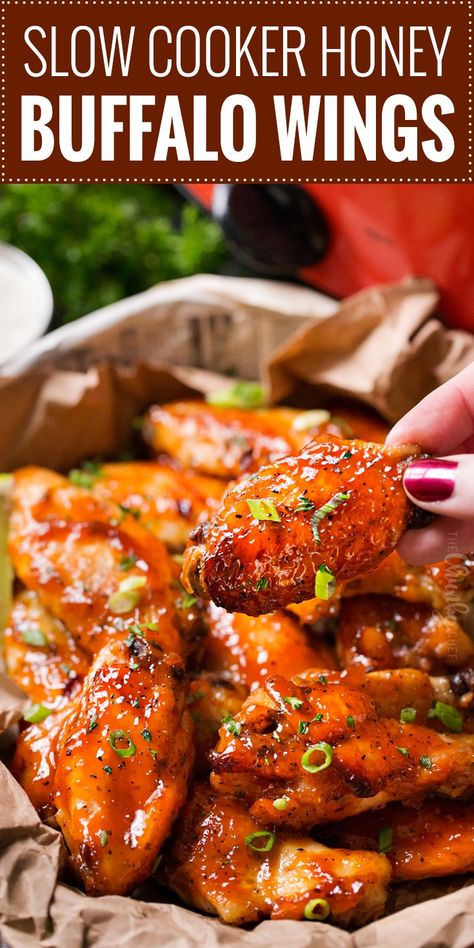 Slow Cooker Honey Buffalo Wings Honey Buffalo Wings, Wings Slow Cooker, Chicken Wings Crockpot, Slow Cooker Chicken Wings, Ground Beef Stroganoff, Bbq Chicken Wings, Bbq Wings, Turkey Wings, Baked Turkey