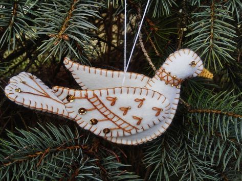 Embroidered Dove Sewing Pattern Download Felt Dove Ornament | Etsy Felt Dove, Dove Ornament, Felt Birds Ornaments, Dove Ornaments, Round Decoration, Cardinal Ornaments, Felt Christmas Decorations, Embroidered Bird, Embroidery Christmas