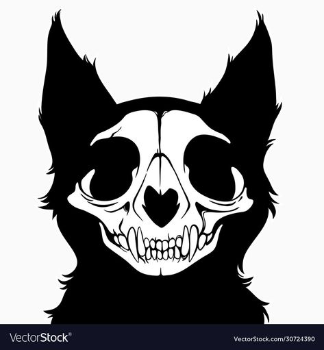 Dark Cat Drawing, Skull Cat Art, Cat Skull Art, Cat Skull Drawing, Tattoo Gato, Cat Skeleton, Scary Cat, Cat Skull, Cat Vector