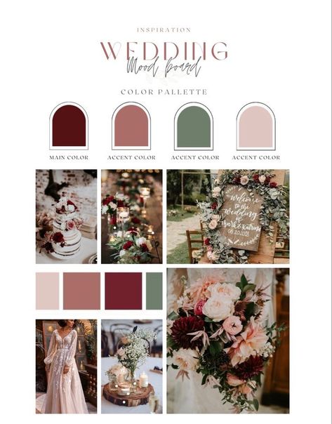 Wedding Color Boards Colour Palettes, Blush Fall Color Palette, Wedding February Colors, Wine Wedding Color Scheme, Burgundy And Pastel Wedding, Wedding Color Maroon, Wedding Color Scheme Burgundy, Wedding Colours Autumn, Deep Rose Wedding Color Schemes