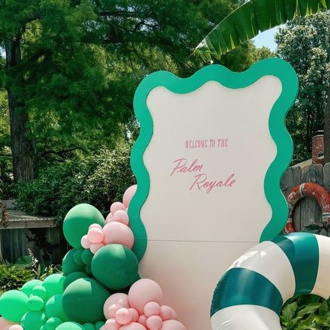 Love of Character on Instagram: "Welcome to the Palm Royale 🦩Brought Palm Beach vibes to the Midwest with our fun photo shoot! Obsessed with our squiggle edge backdrop, works so well for this theme. The baby golf cart fit the vibe perfectly and don’t worry, we have a big version in store too! A pool essential 💦 Thanks @betsyfarha for letting us play in your fabulous backyard! 

More pictures to come 🌴 #palmroyale" Palm Royale Party, Palm Royale, Pool Essentials, Royal Theme, Casino Night, The Vibe, Golf Cart, Beach Vibes, The Palm