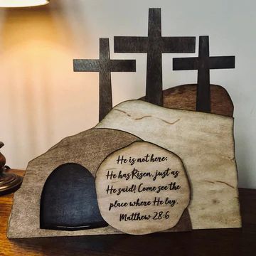 Easter Scene – Mincice Easter Tomb, Easter Scene, Easter Resurrection, Easter Figurine, Easter Wood Crafts, Empty Tomb, He Has Risen, Wooden Words, Christmas Place