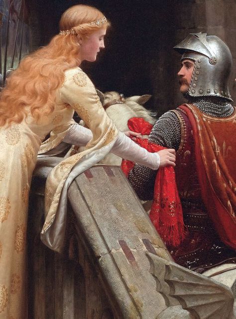 God Speed! (detail) 1900.Edmund Blair-Leighton. The Knight in Shining Armor receives The Lady’s Favour Era Victoria, God Speed, Pre Raphaelite Paintings, Pre Raphaelite Art, Romantic Paintings, The Knight, Knight In Shining Armor, Pre Raphaelite, Medieval Clothing