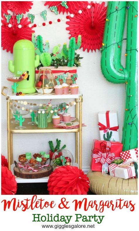 Mistletoe and Margaritas Holiday Party - Giggles Galore Mistletoe And Margaritas, Holiday Margaritas, Christmas Fiesta, Diy Christmas Ideas, Diy Christmas Party, Christmas Party Table, Friends Ideas, Work Christmas Party, Holiday Party Themes