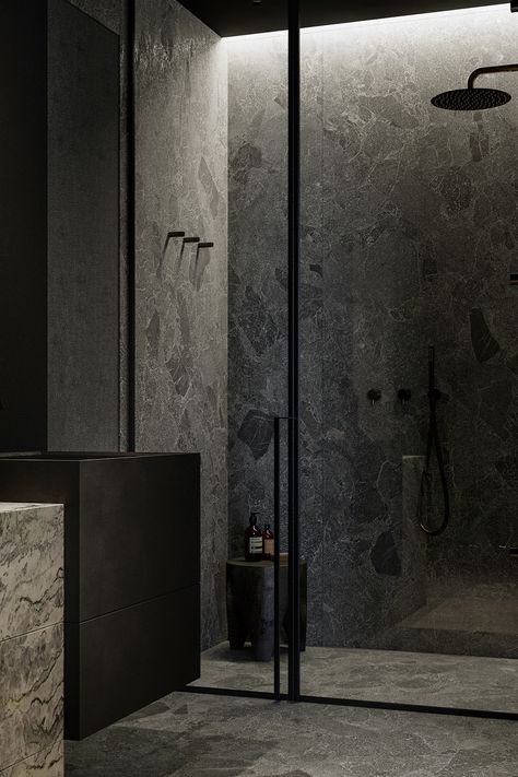 Dark Modern Bathroom, Chalet Bathroom, Wc Design, Bathroom Design Black, New House Bathroom, Dark Bathrooms, Dark Modern, House Bathrooms, Dark Home Decor