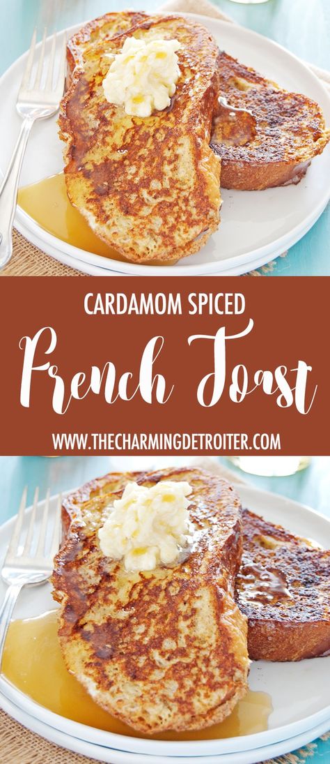 This cardamom spiced French toast is such a winner! It features a spice blend of cinnamon, cardamom, and nutmeg, and is topped with cardamom honey butter. Cardamon Recipes, Cardamom Recipe, Toast Avocado, Avocado Toast Recipe, French Toast Recipe, Honey Butter, Toast Recipes, Clean Eating Snacks, Nutrition Recipes