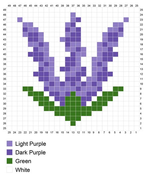 C2C Blanket Square - Lavender Flower Crochet Grid Patterns Granny Squares, Tapestry Crochet Lavender, Lavender Pixel Art, Lavender Cross Stitch, Crochet Lavender Granny Square, Flower Graph Pattern, C2c Flower Graph, Lavender Granny Square, Crochet Flower Graph