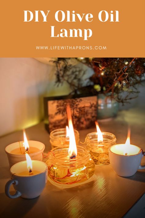 wire. Let Olive Oil Candles Diy, Oil Lamp Display Ideas, Oil Lamps Diy, Oil Lantern Diy, Diy Oil Lamp, Diy Olive Oil, Homemade Candle Wax, Olive Oil Candle, Oil Candles Diy