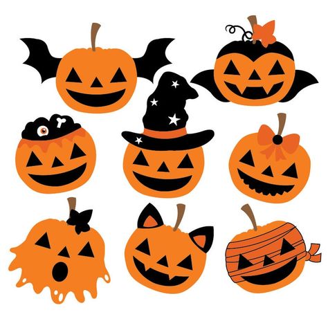 Halloween Pumpkins Clipart & Vector Set Instant Download | Etsy Halloween Imagenes, Pumpkins Illustration, Moldes Halloween, Imprimibles Halloween, Pumpkin Illustration, Witches Halloween, Halloween Arts And Crafts, Adornos Halloween, Pumpkin Clipart