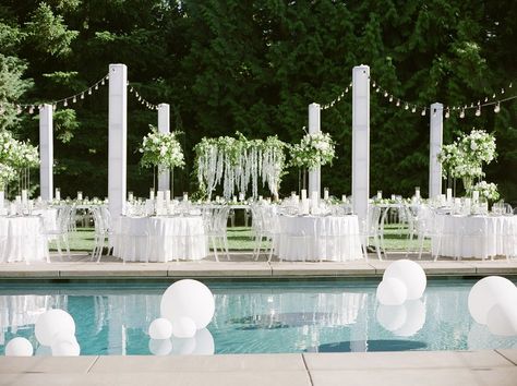 Poolside Reception, Pool Wedding Decorations, Poolside Wedding, Pool Wedding, Inside Weddings, Wedding Inside, Event Production, Creative Event, Outdoor Reception