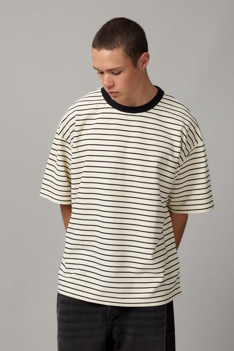 Box Fit Textured T ShirtFactorie - Box Fit Textured T Shirt - White StripeFactorie | Men | TopsFactorie | Men | TopsFactorie | Men | Tops Mens Beanie, Hoodies Mens, Men Tops, Mens Fleece, Womens Fleece, Basic Tops, Shirt White, Fleece Hoodie, Jacket Tops