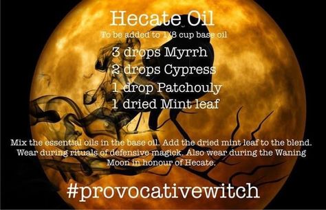 Hecate Essential Oil, Hecate Oil Recipe, Lilith Oil Recipe, Oils For Spells, Witchy Oils, Witch Oils, Diy Perfume Oil, Magick Oil, Magical Oils