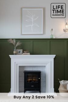 Fireplaces & Heaters | Fire Surrounds | Next Official Site Panelling Around Fireplace, Electric Log Burner Fireplace Ideas, Living Room No Fireplace, Narrow Fireplace, Tiled Fireplace Ideas, White Fire Surround, White Townhouse, Victorian Flat, Ordinary House