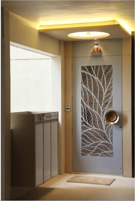 Appartment Interiors - Quintessential Design Approach | Formidea interiors - The Architects Diary Porte In Ferro, Entry Door Designs, Flush Door Design, Modern Entrance Door, House Main Door Design, Metal Doors Design, Main Entrance Door Design, The Architects Diary, Wooden Front Door Design