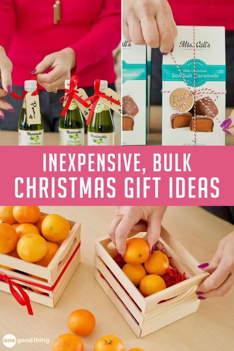 Inexpensive bulk Christmas gift ideas that are perfect for the people who help make your life easier. A small holiday gift is a great way to show you care! Small Inexpensive Christmas Gifts For Coworkers, Inexpensive Christmas Gifts Bulk, Small Gift Baskets For Christmas, Cheap And Thoughtful Christmas Gifts, Mini Cocktail Gifts Christmas, Holiday Gifts For Co Workers, Christmas Gifts To Buy In Bulk, Cheap Christmas Gifts For Neighbors, Cheap Relief Society Christmas Gifts