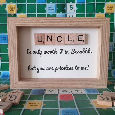 Check out this item in my Etsy shop https://www.etsy.com/uk/listing/733973907/uncle-gift-scrabble-tile-frame-gift-for Uncle Crafts From Niece, Gifts For Uncles From Niece, Uncle And Nephew Aesthetic, Presents For Uncle, Best Uncle Gifts, Diy Christmas Gifts For Aunt, Gift Ideas For Uncles Birthday, Uncle Fathers Day Gift Ideas, Christmas Presents For Uncles