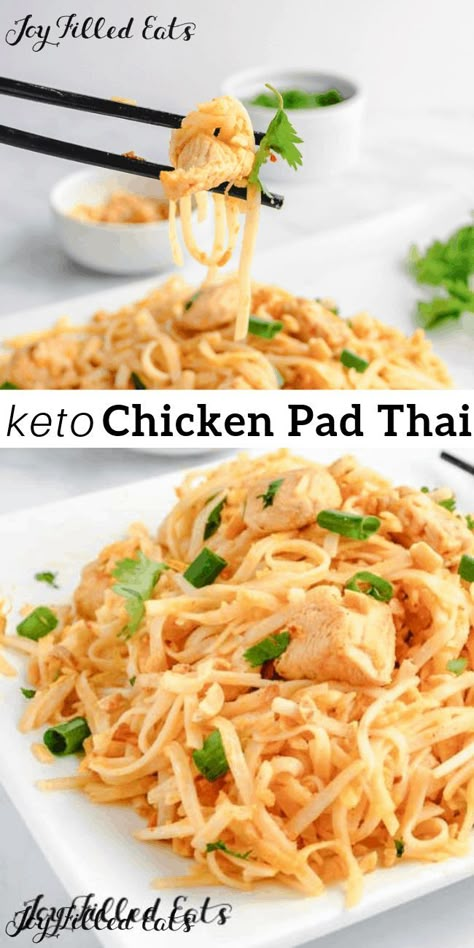 Keto Chicken Pad Thai - Gluten Free Low Carb Dairy Free Grain Free THM S - Chicken Pad Thai has all the flavors of the traditional rice noodle dish but with just a fraction of the carbs! A super easy meal for 4 and ready in just 30 minutes! #lowcarb #lowcarbrecipes #lowcarbdiet #keto #ketorecipes #ketodiet #thm #trimhealthymama #glutenfree #grainfree #glutenfreerecipes #recipes Gluten Free Pad Thai, Low Carb Dairy Free, Dairy Free Bread, Chicken Pad Thai, Dairy Free Snacks, Dairy Free Breakfasts, Joy Filled Eats, Resep Diet, Dairy Free Diet