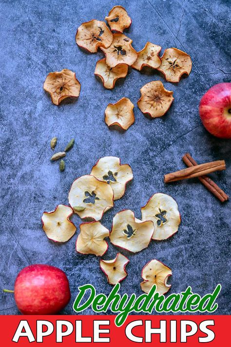 apple chips with apples, cinnamon sticks, and cardamom pods around it. Air Fryer Dehydrated Apples, Dehydrate Apples In Dehydrator, Apple Chips Dehydrator Crispy, Dehydrated Apple Chips, Dehydrated Apple Chips In Dehydrator, Apple Chips Dehydrator, Assyrian Recipes, Dehydrated Fruits, Apple Chips Recipe