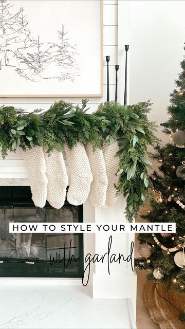 Ikea Christmas Garland, Organic Modern Christmas Mantle, Layered Garland Christmas, Candlesticks On Fireplace Mantle, Studio Mcgee Christmas Mantle, Layering Garland On Mantle, Hobby Lobby Cedar Garland, How To Style Garland, Cedar Garland Christmas Mantle