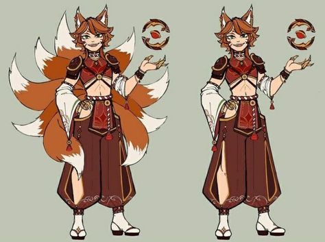 Kitsune Oc Design, Fell On The Ground Pose, Fury Character Design, Yoimiya Male Version, Angle Outfit Drawing, Kitsune Outfit Ideas, Kitsune Drawing Reference, Genshin Impact Outfit Ideas Oc Male, Genshin Oc Outfit Male