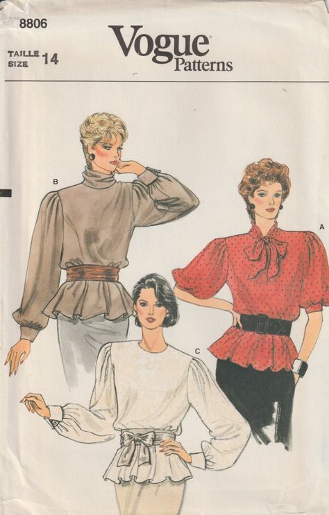 Vintage 70's Vogue 8806 Misses' Loose Fitting Blouse - Etsy Canada 70s Vogue, Blouse Neckline, Neckline Variations, 1980’s Fashion, Blouse Necklines, Retro Sewing Patterns, Vogue Sewing, Vogue Sewing Patterns, Paper Sewing Patterns