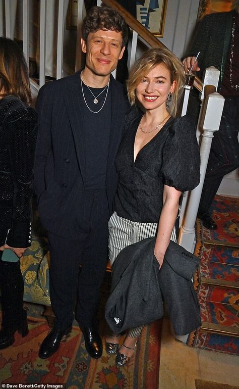 Imogen Poots and James Norton look loved-up as ever in blazer and trouser combos at pre-Bafta party | Daily Mail Online James Norton Girlfriend, James Norton Happy Valley, James Norton Imogen Poots, Emma And Mr. Knightley 2020, Chanel 2023, Sarah Gadon, Imogen Poots, Striped Trousers, James Norton