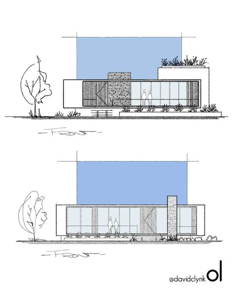 Elevation Sketch Architecture Hand Drawn, Elevation Ideas Architecture, Elevation Sketch Architecture, Bungalow Sketch, Elevation Architecture Drawing, Architecture Drawing Tutorial, Architecture Elevation Drawing, Facade Sketch, Modern House Design Plans