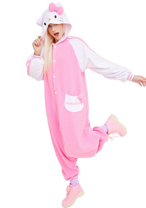 Hello Kitty Onesie, Halloween Pajama Pants, Hello Kitty Costume, Christmas Clothing Ideas, Kitty Costume, Pink Sleepwear, Onesie Costumes, Kitty Clothes, Halloween Onesie