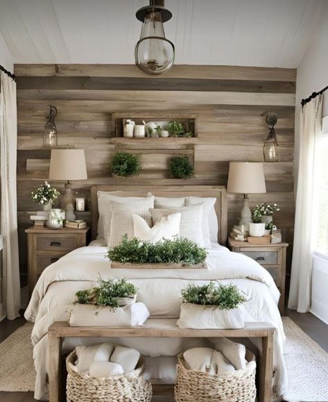 Farmhouse Chic Bedroom, Cozy Farmhouse Bedroom, Farmhouse Guest Bedroom, Rustic Farmhouse Bedroom, Spain House, Farmhouse Bedroom Ideas, Farmhouse Bedroom Decor Ideas, Cabin Bedroom, Modern Farmhouse Bedroom