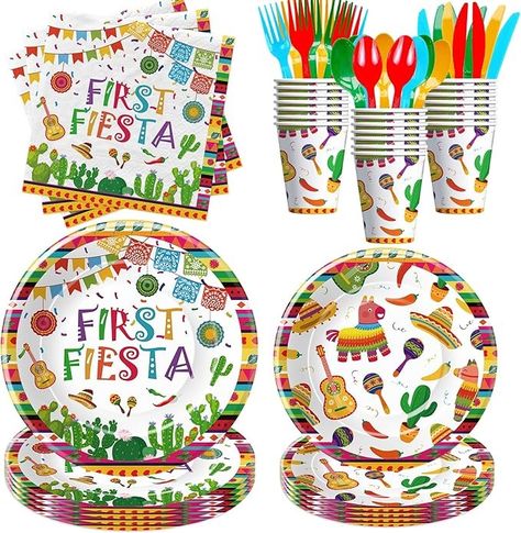 Amazon.com: APOWBLS Fiesta 1st Birthday Party Supplies - First Fiesta Birthday Decorations Tableware, Plate, Cup, Napkin, Cutlery, Cactus Mexican Cinco De Mayo Taco One Year Old Birthday Decorations | Serve 24 : Home & Kitchen Taco Bout One Birthday Party, My First Fiesta 1st Birthdays, First Fiesta Birthday Boy, One Year Old Birthday Decorations, Taco First Birthday, Fiesta Birthday Decorations, Fiesta 1st Birthday, First Fiesta Birthday, First Fiesta