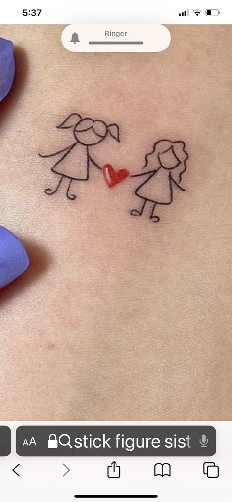 Small Stick Figure Tattoo, Sister Stick Figure Tattoo, Mother Daughter Stick Figure Tattoos, Stick Figure Sister Tattoo, Simple Sister Tattoos For 2, Funny Sister Tattoos, Stickman Tattoo, Chi Tattoo, Shared Tattoos