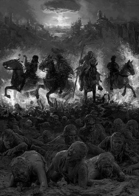 Four Horsemen Of The Apocalypse Tattoo, Gustavo Dore, Apocalypse Tattoo, Apocalypse Landscape, Horsemen Of The Apocalypse, Gustave Dore, Occult Art, Biblical Art, Dark Art Illustrations