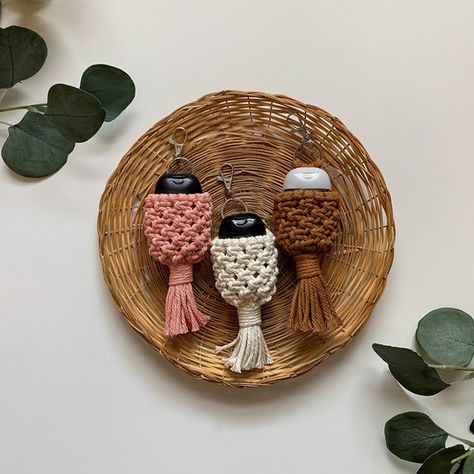 Macrame Hand Sanitizer Holder Boho Hand Sanitizer Holder - Etsy Wire Knitting, Sanitizer Holder, Hand Sanitizer Holder, San Angelo, Mini Macrame, Happy Hippie, Diy Holder, Macrame Patterns Tutorials, Chapstick Holder