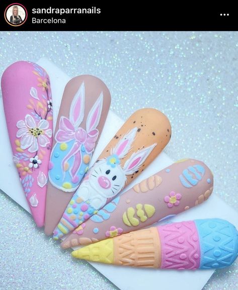 Spring Nails 2023 Gel | Easter Nails Acrylic Pretty Easter Nails, 3d Spring Nails, Bunny Easter Nails, Easter 3d Nails, 3d Easter Nails, Easter Nail Designs 2023, Easter Bunny Nails Design, Easter Nails Long, Easter Nail Designs Spring