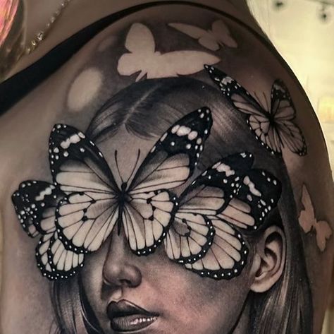 Woman Butterfly Face Tattoo, Open Butterfly Tattoo, Butterfly Woman Tattoo, Butterfly Face Tattoo, Lady Face Tattoo, Butterfly Lady, Mujeres Tattoo, Face Tattoos For Women, Butterfly Back Tattoo