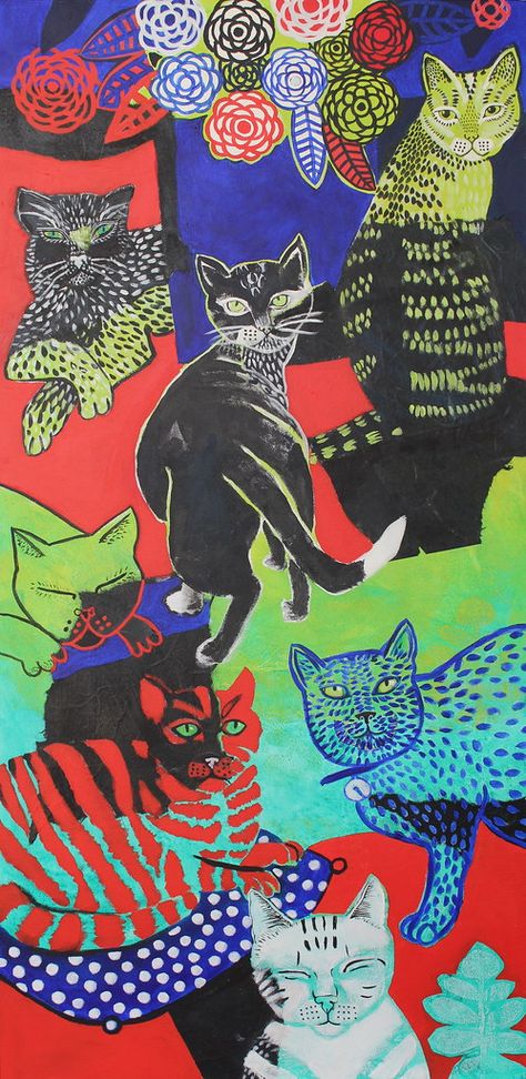 Cat Lady Illustration, I Love Cats, Cat Art Illustration, Desenho Tattoo, Laurel Burch, Wow Art, Cats Illustration, Art Collage Wall, Hippie Art