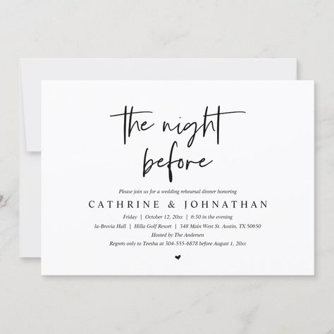 The night before, Wedding Rehearsal Dinner Invitation  Zazzle Dinner Invitation Card, The Night Before Wedding, Rehearsal Dinner Party, Night Before Wedding, Rehearsal Invitations, Font Lettering, Wedding Rehearsal Dinner Invitations, Dinner Party Invitations, Rehearsal Dinner Invitation