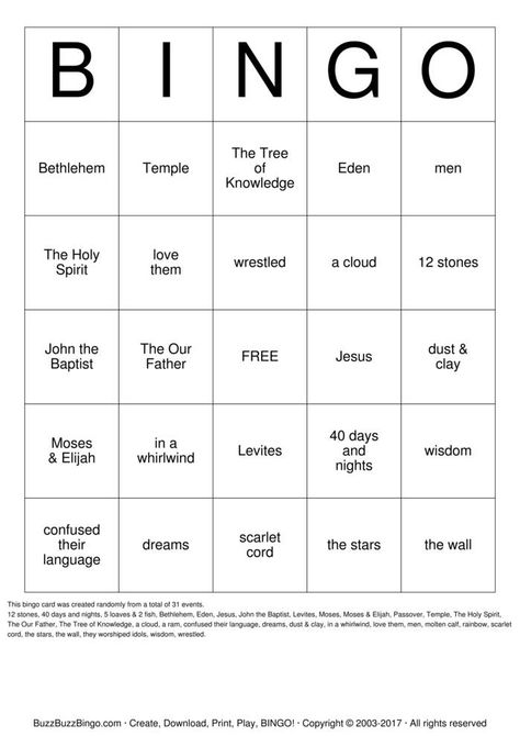 Randomly Generated Bible Bingo Card. Bible party? Bible Bingo is fun and easy to play for everyone! BuzzBuzzBingo is home to the popular Buzzword Bingo Party Game! Turn your next TV watching gathering into the ultimate couch party or spice up your classroom with a fun game for all! Print and download free Bible Bingo Cards or Make Custom Bible Bingo Cards. Superbowl Commercial Bingo, Super Bowl Bingo Cards, Ice Breaker Bingo, Super Bowl Bingo, In School Suspension, Custom Bingo Cards, Bingo Card Template, Free Bingo Cards, Puppy Bowl