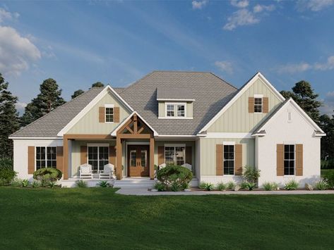 3 Bedroom Home Floor Plans With Bonus Room, Split Floor Plans Open Concept 4 Bedroom, 4 Bedroom House Plans 1 Story, Best Floor Plans Open Concept, 4 Bedroom House Plans Open Floor, Beam Accents, Modern Farmhouse Open Concept, Garage Outdoor, Wooden Beam