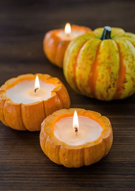 Samhain Halloween, Pretty Candle, Pumpkin Projects, Pumpkin Candles, Diy Pumpkin, Fall Scents, Mini Pumpkins, Fall Candles, Thanksgiving Crafts