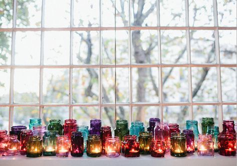 Mixed Jewel Tone Jars and Votive Décor – shared on 100 Layer Cake Jewel Tone Wedding Theme, Candles Reception, Jewel Tone Wedding, Wedding Themes Fall, Garden Wedding Decorations, Jewel Wedding, Weddings By Color, Fall Wedding Bouquets, Wedding Flower Decorations